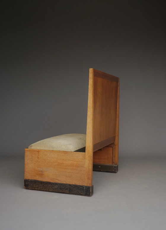 Image 1 of Kleine Haagse School / Art Deco eikenhouten halbank, jaren 1930