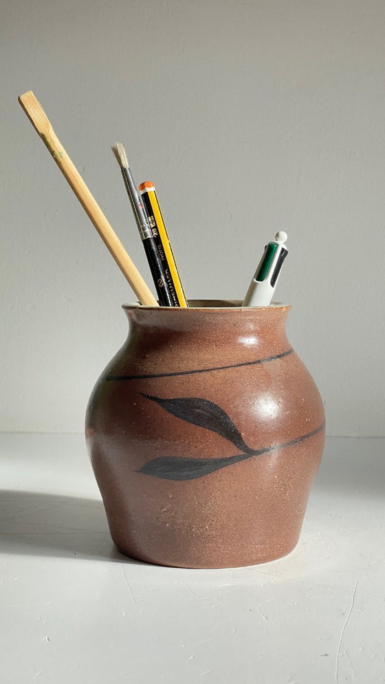 Image 1 of Vintage Signed Handcrafted Stoneware Vase