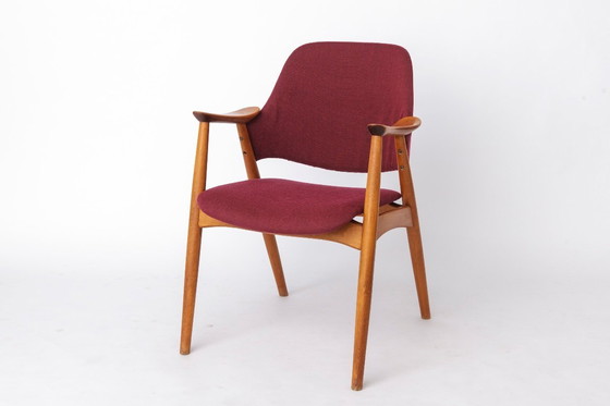 Image 1 of Set van 4 vintage loungestoelen, Duitsland jaren 60, beukenhout, nieuw gestoffeerd, woonkamerstoelen in mid-century stijl.