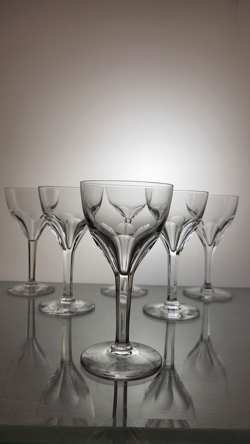 6 Val Saint Lambert Crystal Wine Glasses Nestor Model