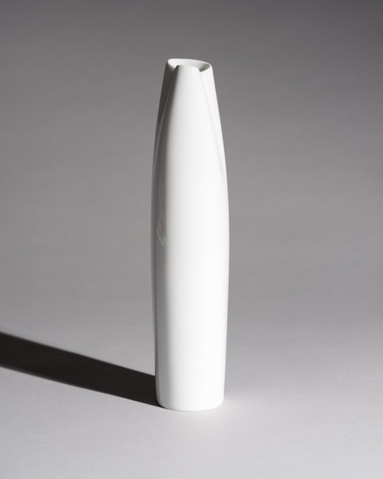 Image 1 of Tall Hutschenreuther Glossy Asymmetrical minimalist Porcelain Vase 28cm 70s-80s