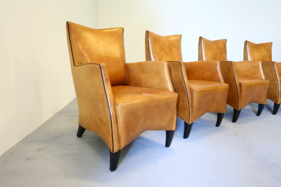 Image 1 of 8x Model Bergere Bart van Bekhoven for Artistiek Breda sheepskin dining chairs