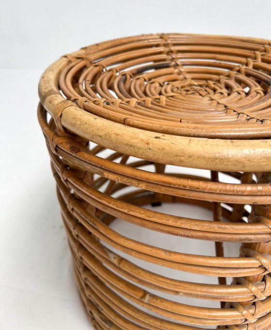 Image 1 of Set of 2 rattan designer stools by Tito Agnoli, 1960's