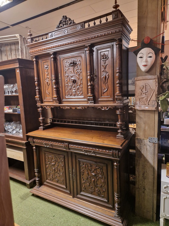 Image 1 of Antique Renaissance Sideboard Cabinet – Solid Wood – Hand-Carved