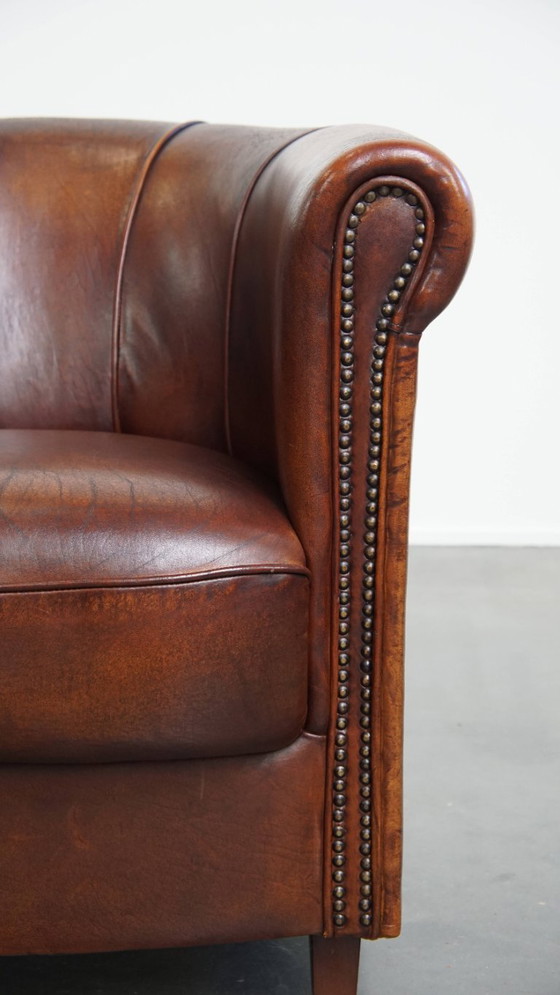 Image 1 of Sheep Leather Club Chair in a Dark Cognac Color
