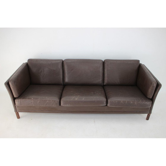 Image 1 of Vintage 3 seater sofa in brown leather, Denmark 1970