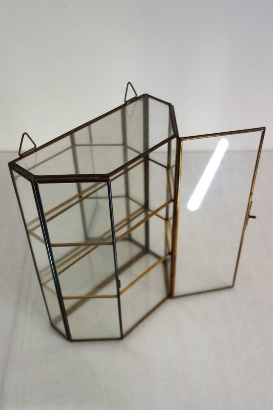 Vintage Wall Display Cabinet Glass, Brass and Mirror (photo 7 of 11)