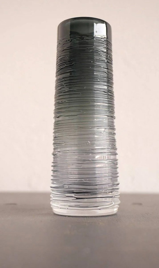 Image 1 of Mid-century modern Scandinavian crystal glass art vase in smokey grey colour by Edenfalk, Skruf, Sweden