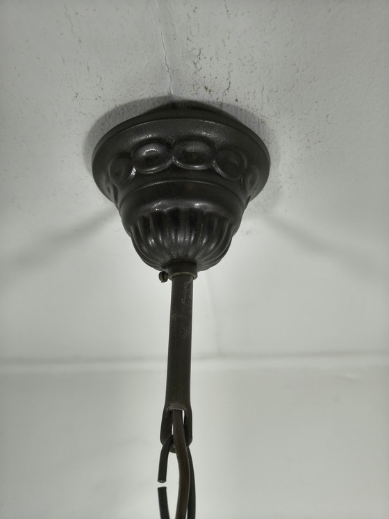 Image 1 of Vintage opaline hanglamp – gele glazen kap – jaren 30 stijl