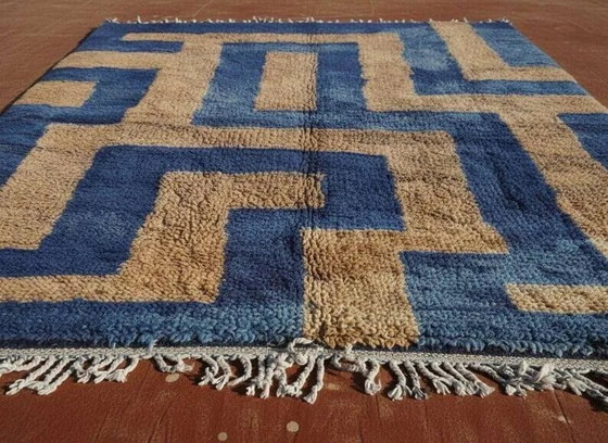 Moroccan blue and beige Berber rug 300x200 cm – handmade – Rugs & carpets, Wool, Cotton, Modern (photo 4 of 10)