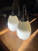 Set of 2 Philips vintage design pendant lamps – opaline glass & brass – 1970s