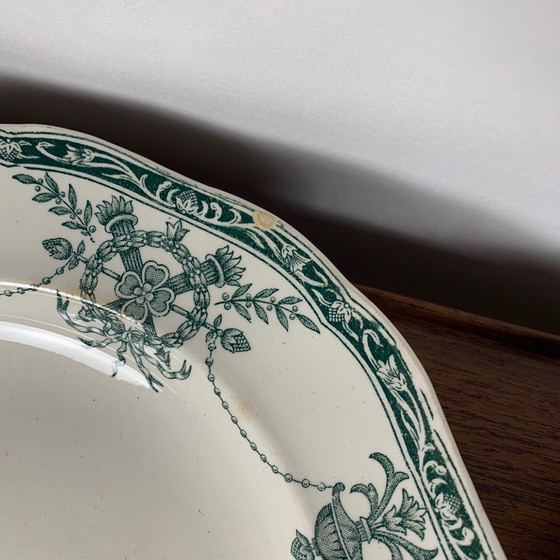 Image 1 of Set aus 3 Tellern + 3 tiefen Tellern, Modell "Compiègne" der Fabrik Longwy, Farbe dunkelgrün