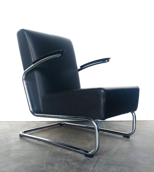 Gispen 405 | cromo lucido | pelle nera | come nuovo