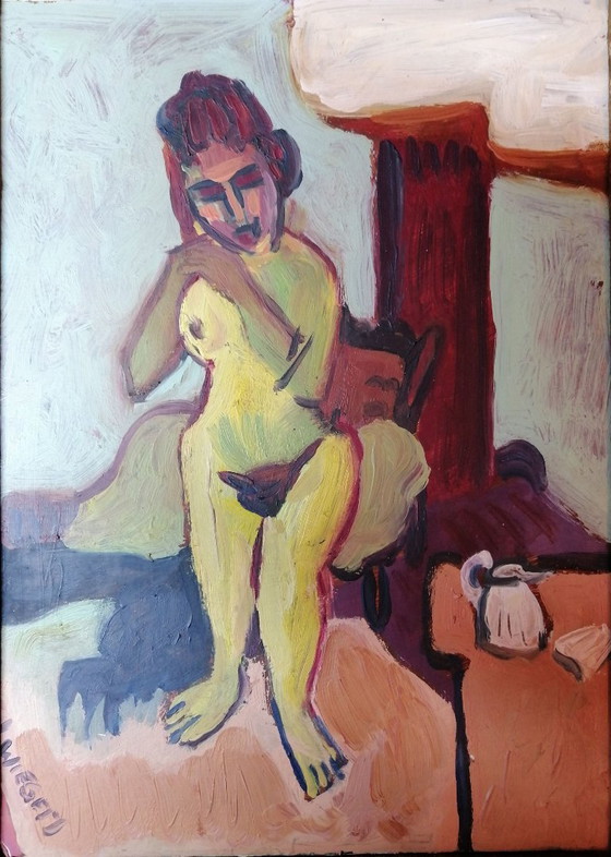 Jan Wiegers „Frau mit Krug“, Öl auf Karton – Gemälde & Zeichnungen, Paper, Wood (photo 6 of 8)