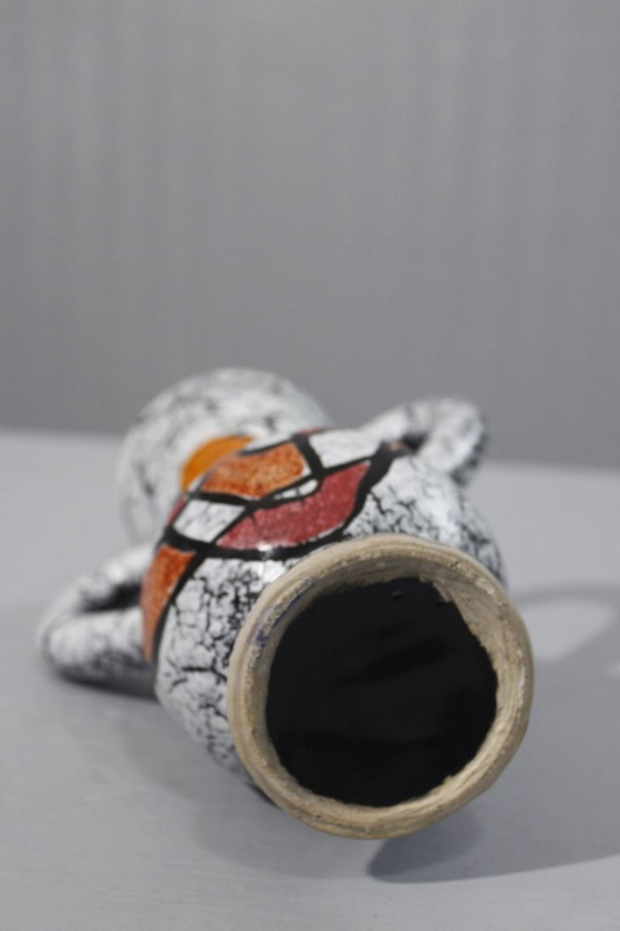 Image 1 of Vintage keramische vaas met kubistische abstractie op lava email 1950 Vallauris