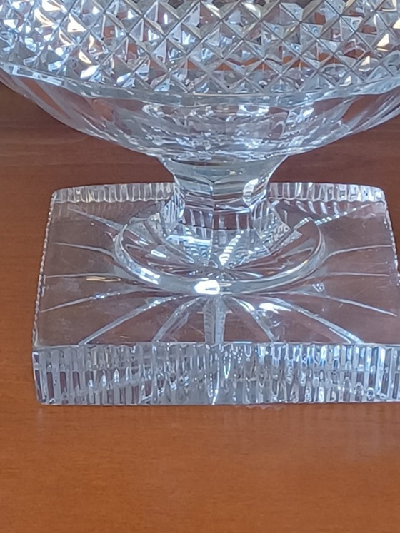 Image 1 of Fruttiera vintage in cristallo di Boemia con piedistallo e bordo dorato | Composizione in vetro tagliato cecoslovacco, anni '50
