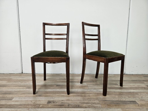Art Deco eetkamerstoelen van walnoothout en stof, 1940 – Wood, Klassiek