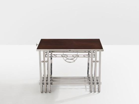 Image 1 of Tavolo da bar modernista francese in noce nichelato 1930