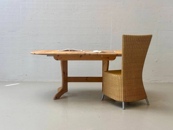 Round extendable vintage dining table made of solid pine wood, 1970s (photo 10 of 14)