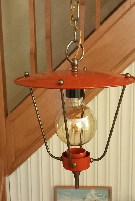 Vintage metal and brass suspension lamp (1960)