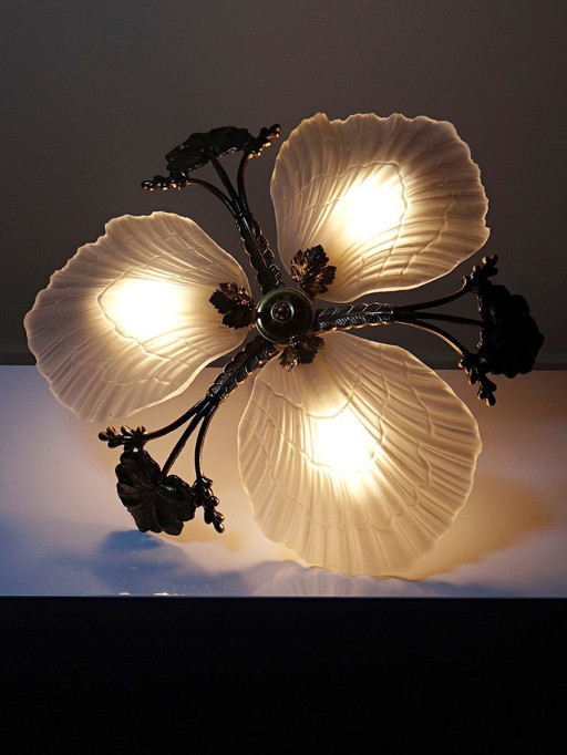 Lustre Hollywood Regency Art Déco vintage 80-90 Bronze Mariner Coquillages