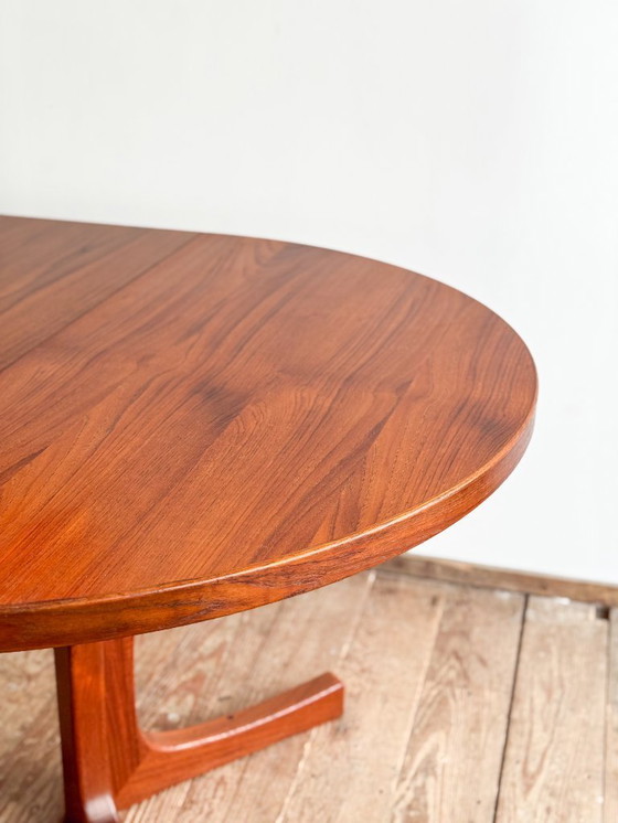 Image 1 of Mid Century Scandinavian Round Teak Dining Table with Extensions