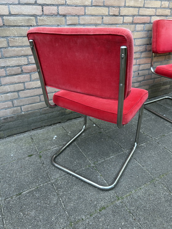 Image 1 of 2 sedie vintage in tessuto a coste con struttura tubolare cromata