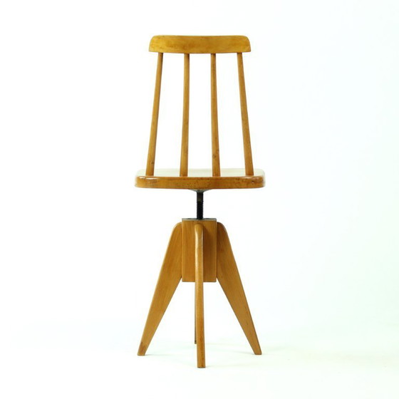 Image 1 of Taburete giratorio para piano con respaldo, estilo mediados de siglo, Checoslovaquia, década de 1960.