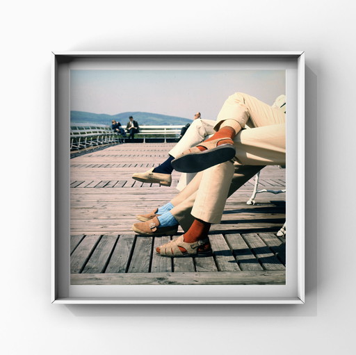 Vintage Color Photo from 1973 - Shoes on a Wooden Deck, 30.5 x 30.5 cm