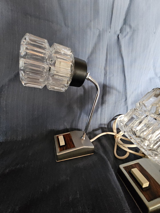Image 1 of Set Of 2 Vintage Table Lamps - Glass & Chrome - 1970s
