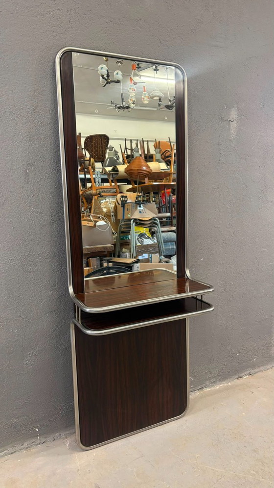 Image 1 of Mid-Century Modern Chrome & Rosewood Wall Console with Mirror, 1970s, Italian
