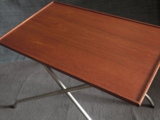 Danish Teak and Aluminium Adjustable Wine or Side Table, 1960s, Wood, Metal, Brown, Scandinavian (photo 13 of 14)