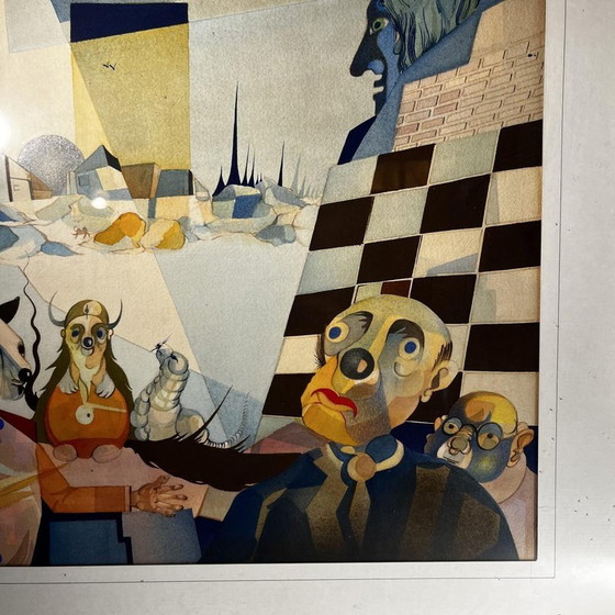 David, Composizione Cubo-Surrealista, 1974, Tecnica Mista su Carta, Incorniciata – Dipinti e disegni, Paper (photo 9 of 12)