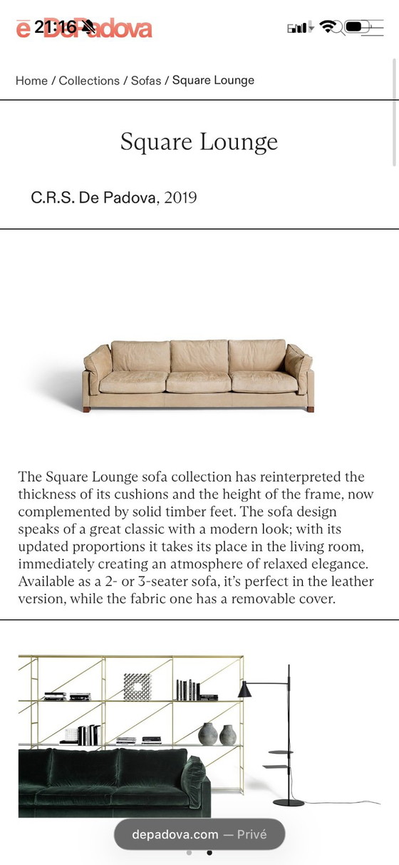 Square Lounge zetel De Padova – Sofás de 3 plazas, Cotton (photo 6 of 6)