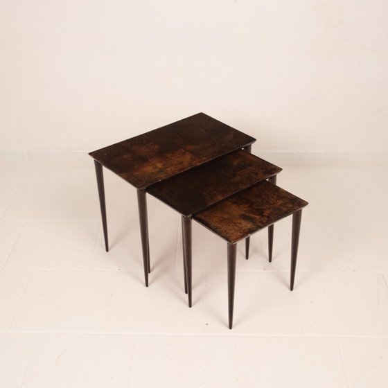 Aldo Tura Mid Century Parchment Nesting Tables Model 764 Tura Milano Italy 1950 – Side tables, Leather (photo 13 of 19)