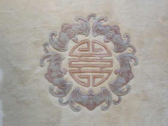 Image 1 of Vintage Chinese/Easter rug 190 cm x 290 cm, beige and cream Chinese art deco rug, simple design, soft wool