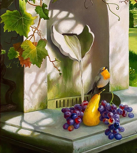 Original Oil Painting Park Landscape Fruits Garden With A Fountain – Paintings & Drawings, Canvas (photo 4 of 8)