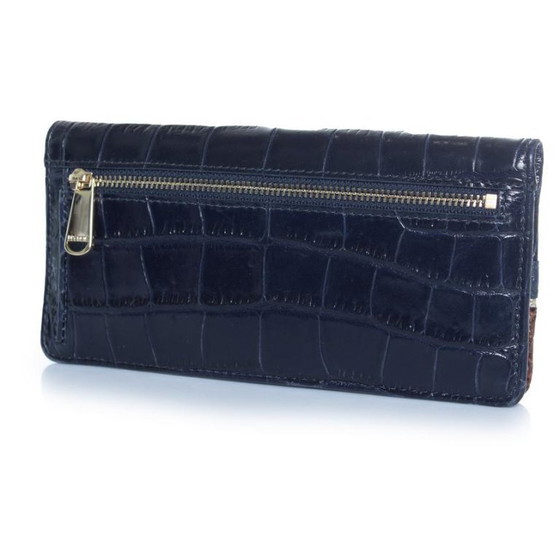 Image 1 of Brahmin, croc embossed brown blue leather wallet