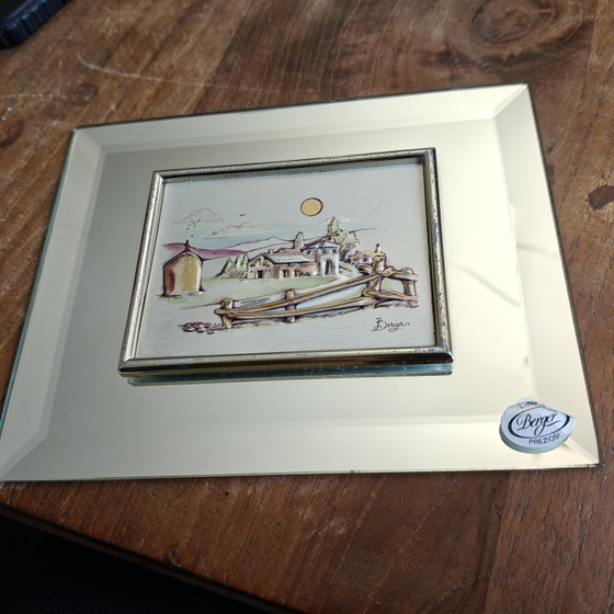 Image 1 of Vintage Berger Preziosi 3D Relief Artwork on Bevelled Mirror Frame, Italy, 16 × 13 cm