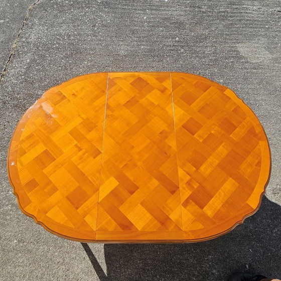 Image 1 of French Vintage Marqueterie Dining Table-Extendable Cherrywood Table-Style Louis XV-80s