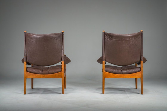 Image 1 of  Mid-Century Modern Danish Oak and Leather Lounge Chairs with Ottoman by Kristian Vedel for Søren Wiladsen, 1960s, Set of 3