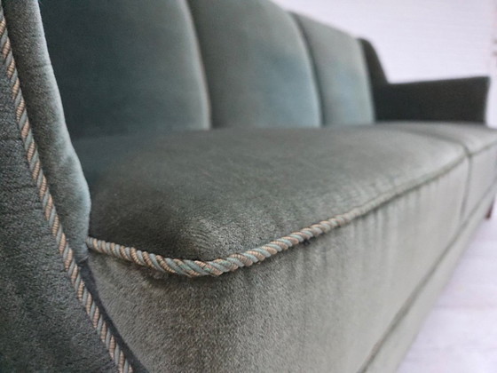 Image 1 of 1960s, Danish 3-seater sofa, original turquoise-green furniture velour.