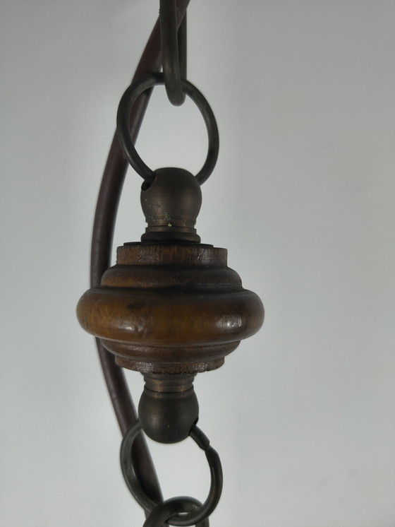 Image 1 of Vintage Scandinavian style pendant lamp – opaline glass & solid brass – Ø35 cm