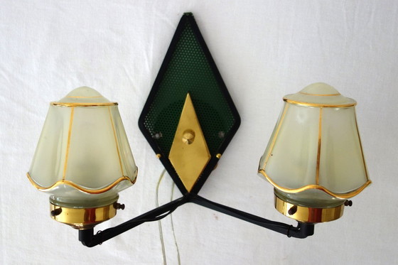 Image 1 of Rare double perforated metal wall light from the 50s