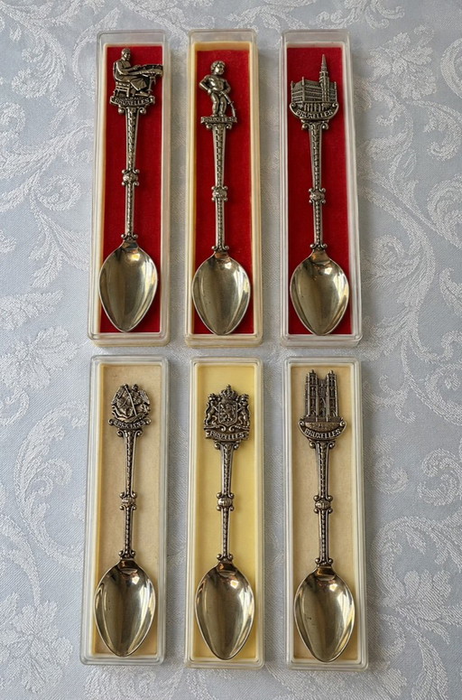 6 Vintage verzilverde souvenirlepels Brussel België Silberauflage
