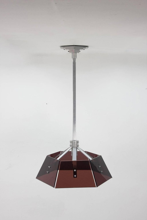 Pendant Lamp of Brown Plexiglass and Aluminum