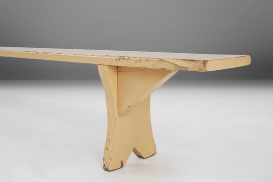 Image 1 of Rustic Hand-Crafted Beige Wooden Bench, France, 1900s