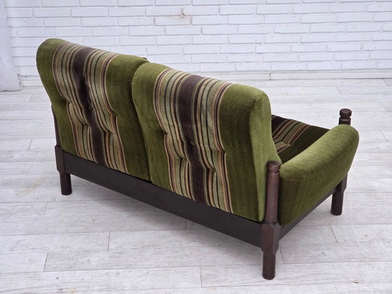 Image 1 of 1970s, Scandinavian 2-seater sofa, green furniture velour, beech wood.