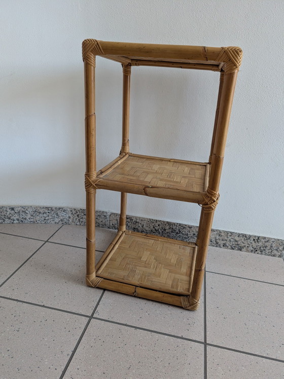 Image 1 of Vintage salontafel/plank van bamboe en rotan – jaren 70 (boho/mid-century stijl)
