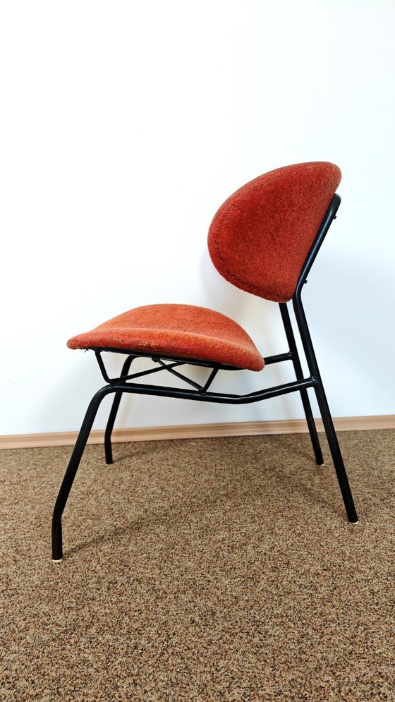 Image 1 of Gastone Rinaldi Chair / Mid Century Modern Italian Design Lounge chair / 1960s Wire Easy Chair / Orange Boucle Retro Furniture